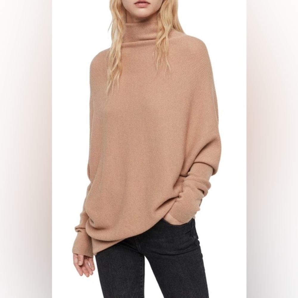 All Saints Ridley Funnel Neck Wool And Cashmere Sweater In Toffee Brown